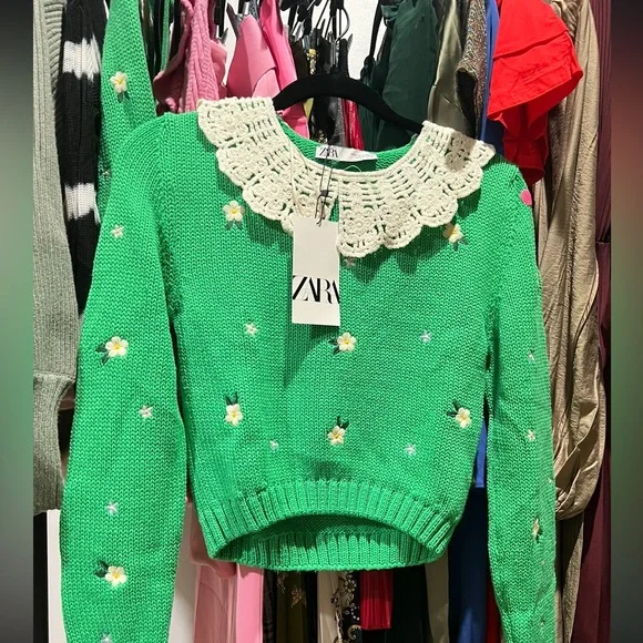 Zara Knit Sweater Crochet Bib Collar - Picture 3 of 9